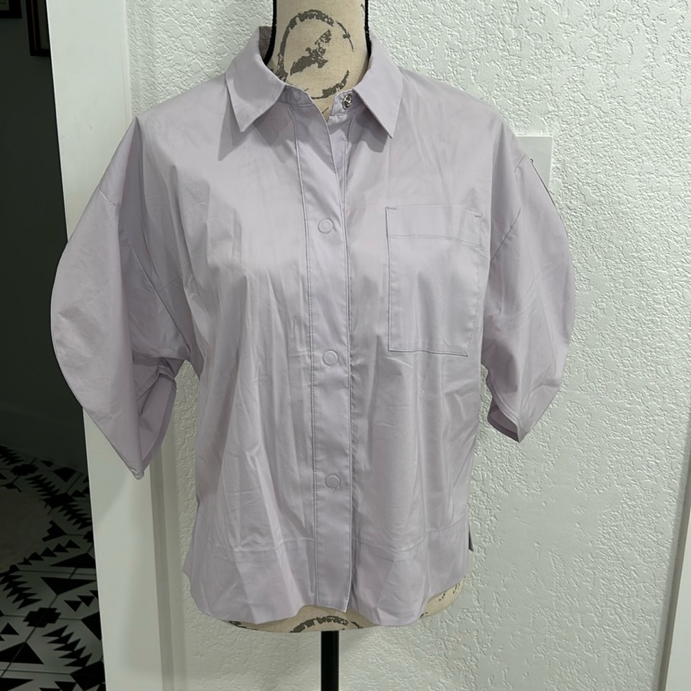 Prologue snap front puff sleeve lavender shirt NWT Size M